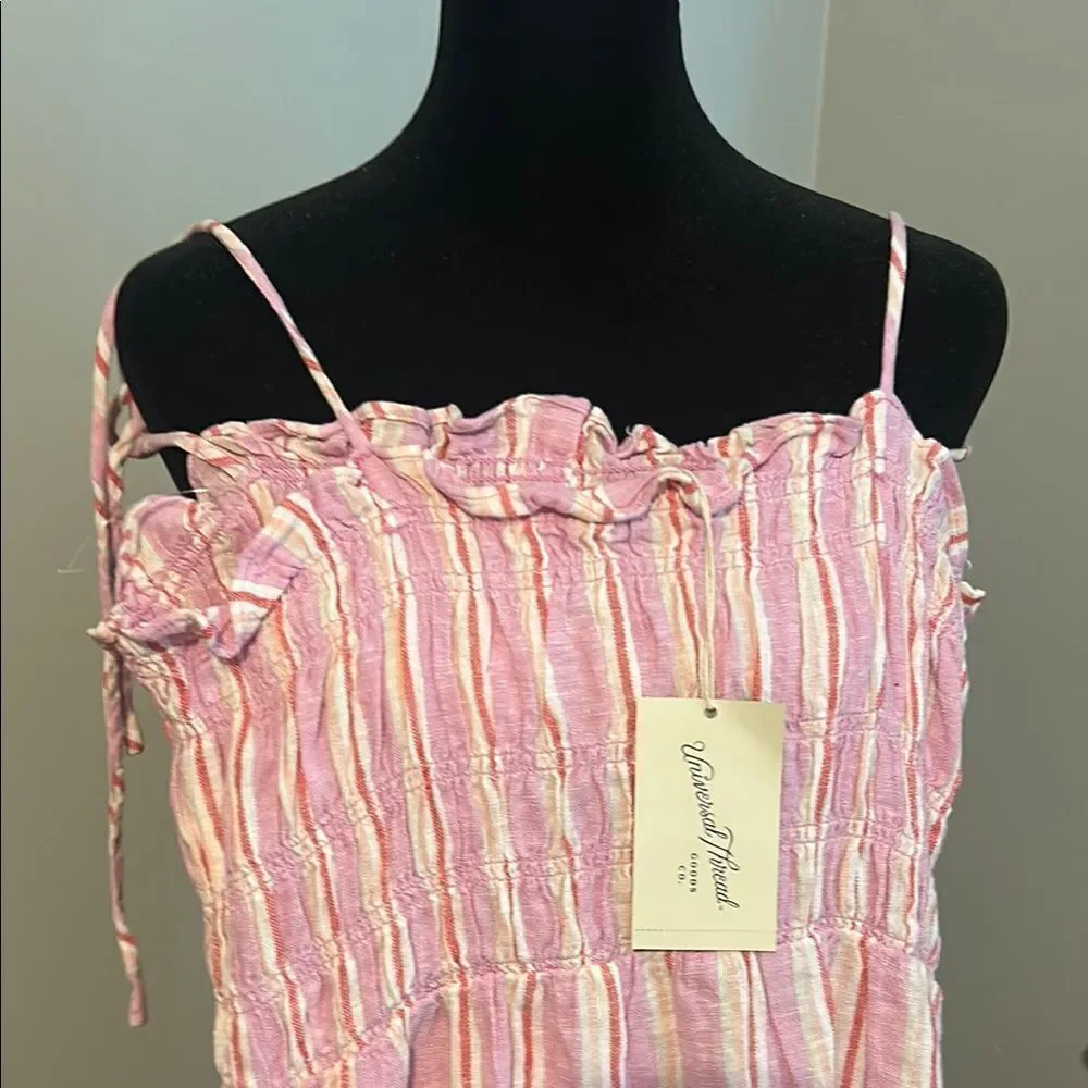 NWT Universal Thread  Pink and White Striped button down Dress  C - Picture 4 of 5